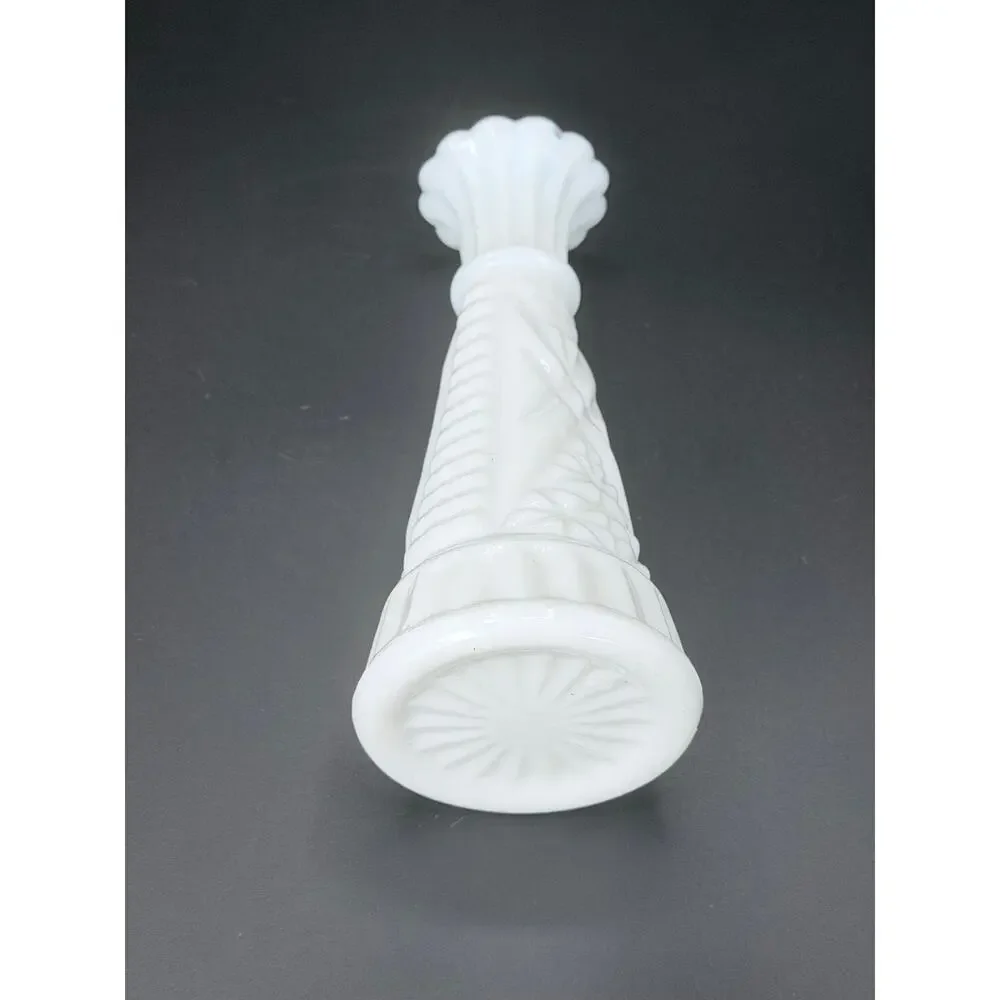 Vintage Hazel Atlas Milk Glass Starburst Bud Vase 6” Scalloped Rim MCM